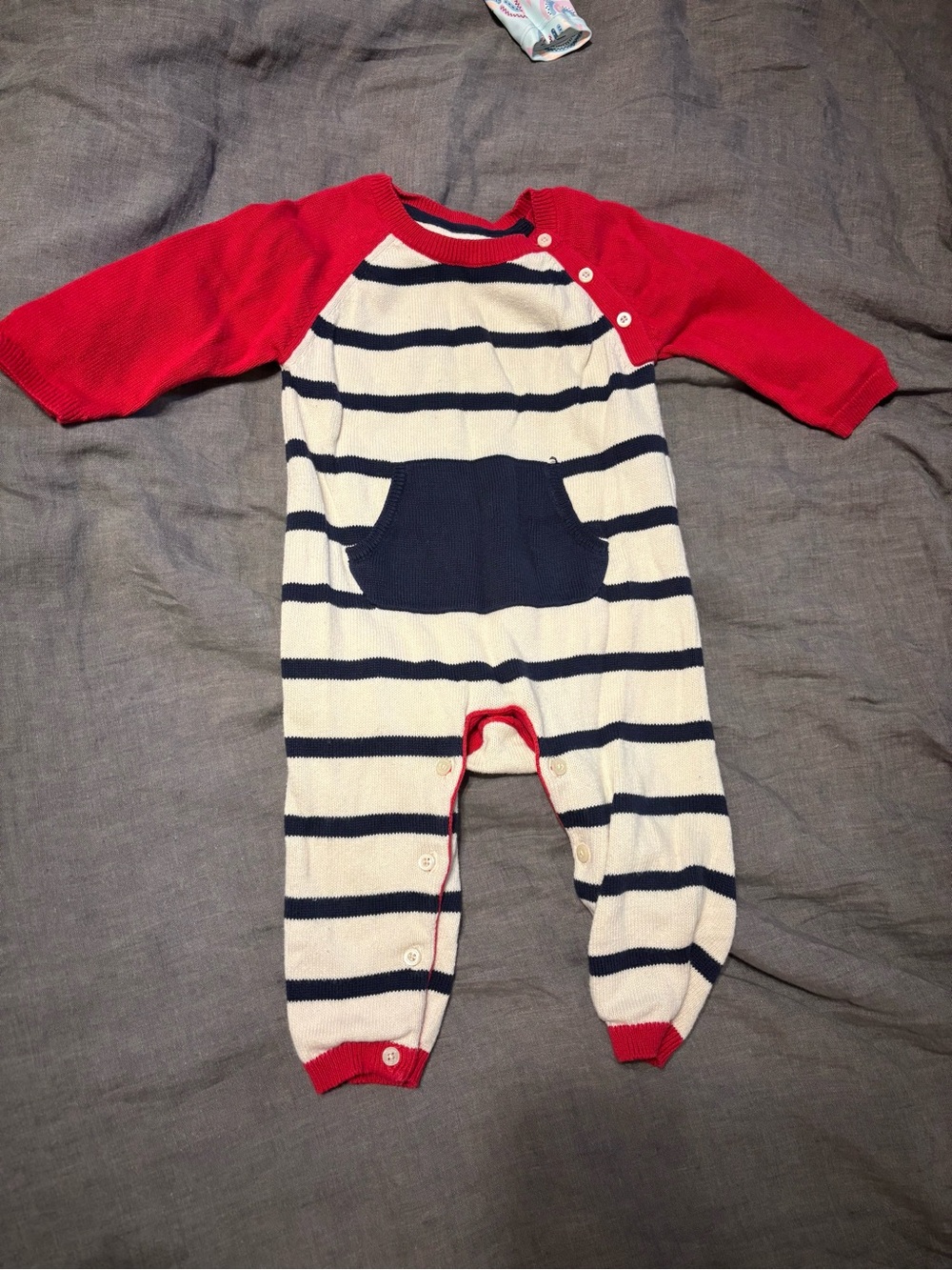GAP Navy & White Striped One-Piece with Red Sleeves